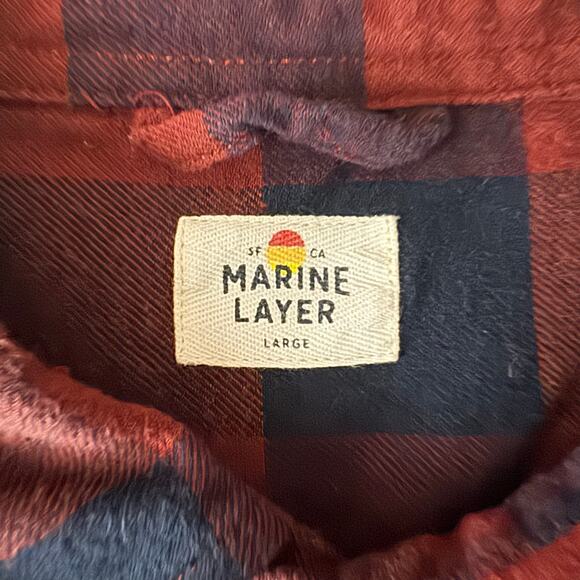 MARINE LAYER Shirt Large Downey Flannel Buffalo Plaid Button Down Front Pocket - Picture 13 of 15